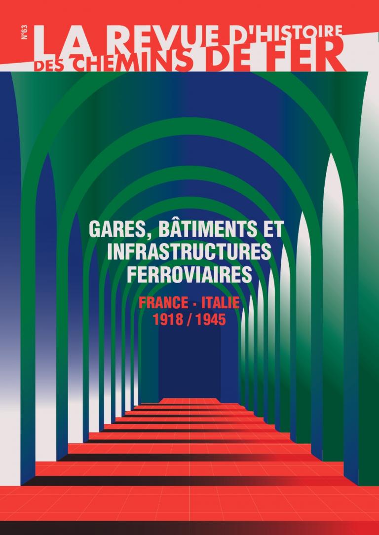 Couverture de la revue illustrée avec un hall de gare en rouge, bleu et vert